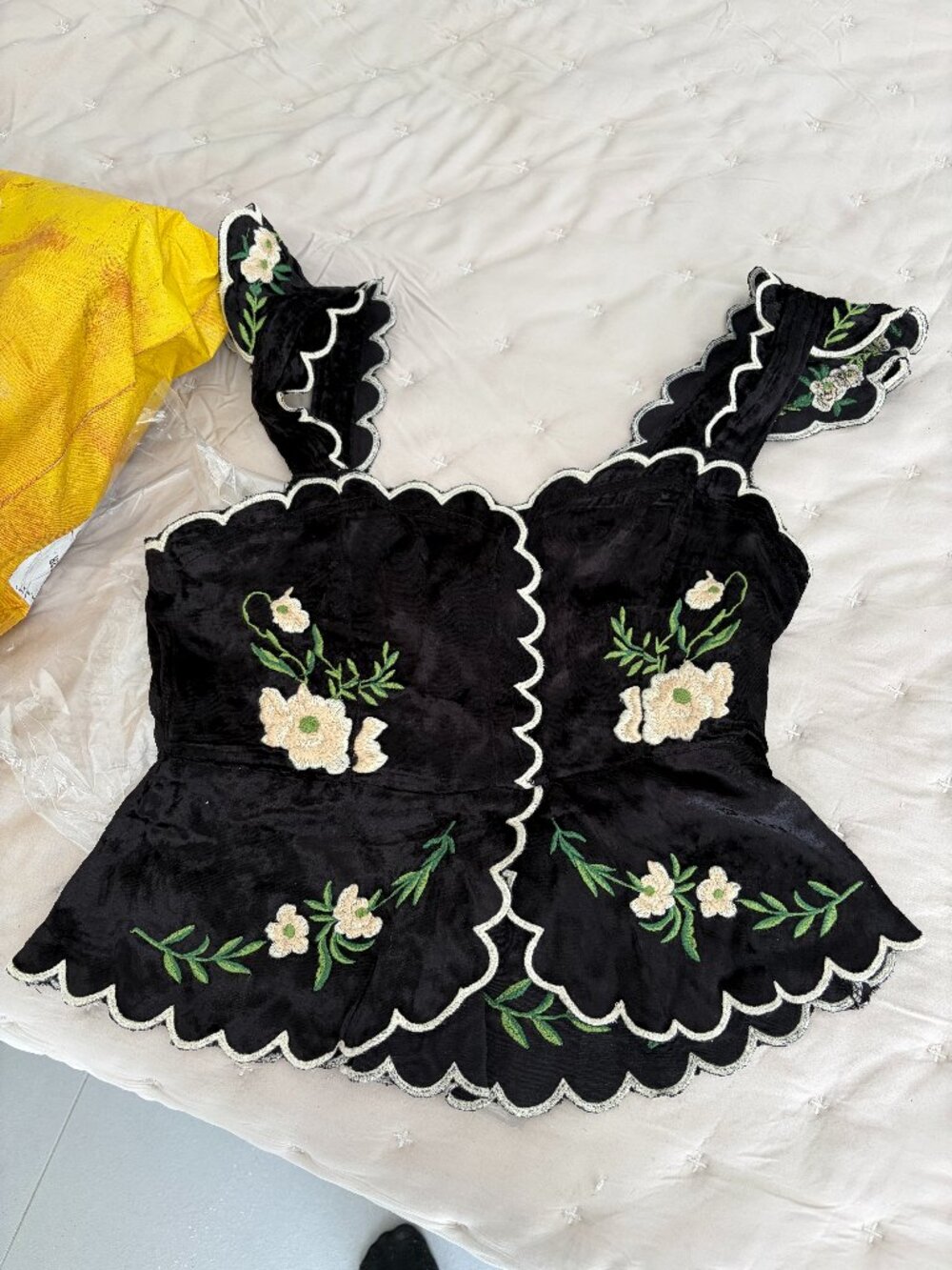 Maeve Waisted Scallop Blouse Floral Velvet Tank - Picture 2 of 5